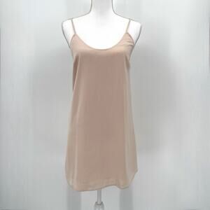 BY THE WAY Womens Dress Sz S Beige Satin Sleeveless Scoop Neck Open Back Mini